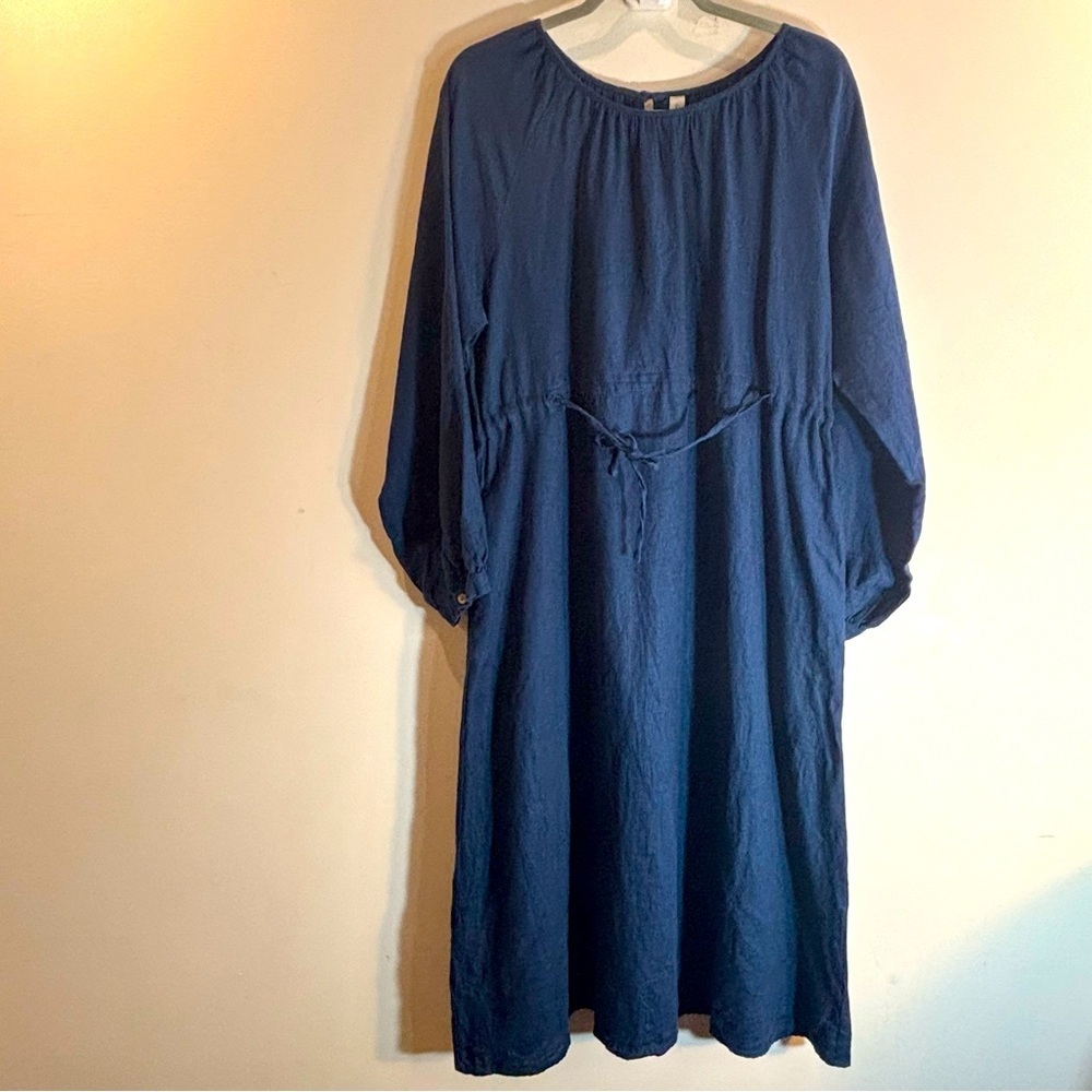 GRAE COVE Sz M Linen Oversized Long Sleeve Dress with Drawstring Puffy Sleeves